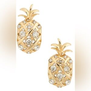 BaubleBar Gold Pineapple Stud Earrings with Crystal Accents